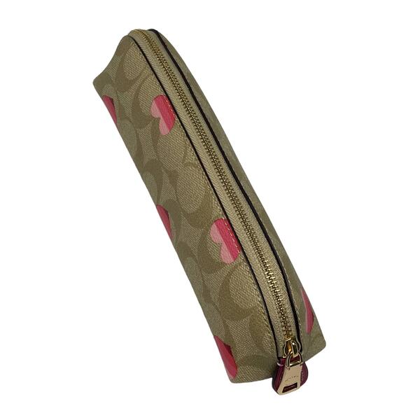 Coach Pencil Case In Signature Canvas With Stripe Heart Print - Picture 6 of 8